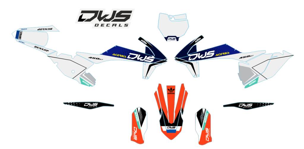 KTM EXC 125 250 350 450 500 2020 Model 14 set
 
Gehele stickerset bestaande uit
- Radiaset (6 delig)
- Nummerset (5 delig)
- Trimset (12 delig)

 
KTM EXC 125 250 350 450 500 2020 Model 14 set

consisting off:
- Radiator shrouds (6 tiles)
- Nu