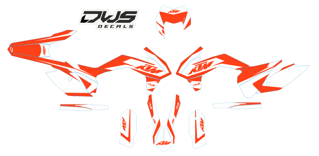 Complete decal kit KTM EXC F 125 250 350 450 500 2014/2016 Model 6

Gehele stickerset bestaande uit
- Radiaset (6 delig)
- Nummerset (5 delig)
- Trimset (10 delig)

Consisting off

- Radaitor shrouds decals

- number kit decals

- Trimkit - f
