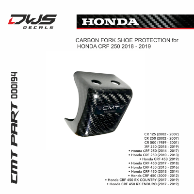 CARBON FORK SHOE PROTECTION for HONDA 


COD #: 000194


FITS ON
• Honda CR 125 (2002 - 2007)
• Honda CR 250 (2002 - 2007)
• Honda CR 500 (1989 - 2001)
• Honda CRF 250 (2018 - 2019)
• Honda CRF 250 (2014 - 2017)
•