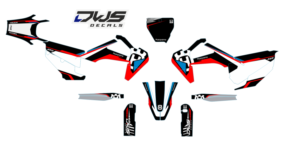 Complete stickerset Husqvarna TC 125 FC 250 350 450 2019 2020 Model 20
 
Gehele stickerset bestaande uit
- Radiaset (2 delig)
- Nummerset (5 delig)
- Trimset (9 delig)

 

Complete decals kit consisting off
- decals Radiator kit 
- decals side 