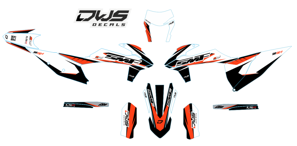 KTM EXC 125 250 350 450 500 2020 Model 

 
Gehele stickerset bestaande uit
- Radiaset (6 delig)
- Nummerset (5 delig)
- Trimset (12 delig)

 
KTM EXC 125 250 350 450 500 2020 Model 

consisting off:
- Radiator shrouds (6 tiles)
- Number kit (