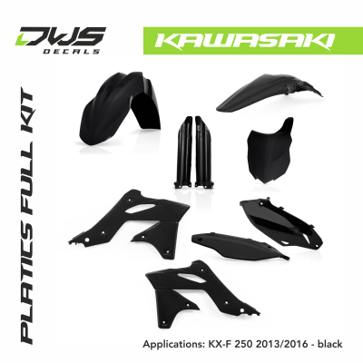 Kawasaki Plastics KX-F 250 2013 2014 2015 2016 black white replica dws decals acerbis