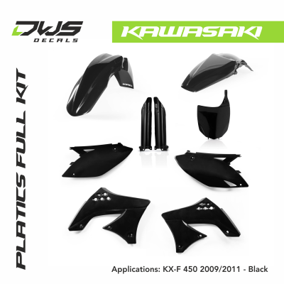 Kawasaki plastics KX-F 450 2009 2010 2011 black replica white dws decals acerbis