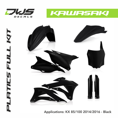 Kawasaki Plastics Kx 85 / 100 2014 2016 black replica dws decals acerbis