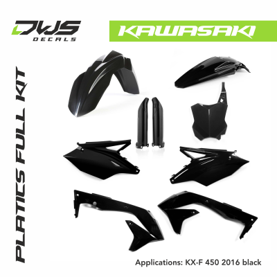 kawasaki Plastics KX-F 450 2016 black replica white dws decals acerbis