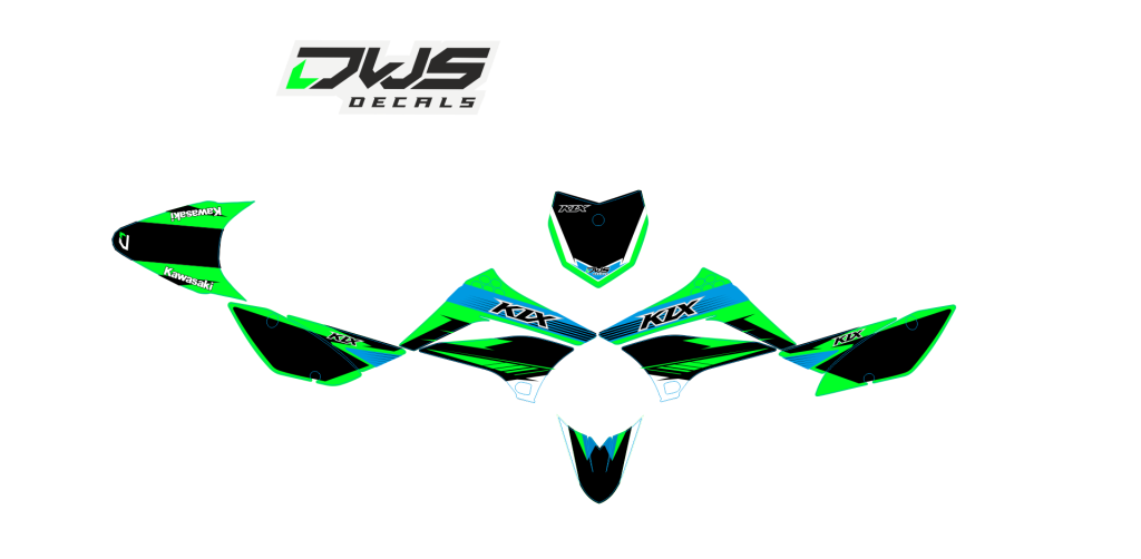 Complete stickerset Kawasaki KLX 110 2010 2011 2012 2013 2014 2015 2016 Decals dekor design graphics aufklebe stickerset nummerset dws mx