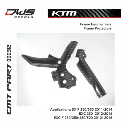 KTm CMT carbon frame protectors frame beschermers carbonnen dws decals Applications: SX-F 250/350 2011/2014 EXC 250 2012 2013 2014 2015 2016 EXC-F 250/350/450/500 2012 2013 2014 2015 2016