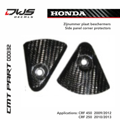 Honda CMt carbon side panel protectors zijnummer plaat beschermers hoekjes carbonnen parts dws decals Applications: CRF 450 2009 2010 2011 2012 CRF 250 2010 2011 2012 2013