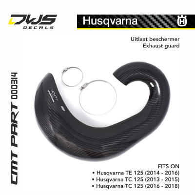 Husqvarna CMT carbonnen uitlaatbeschermer carbon exhaust guard carbon parts dws decals Applications: TC 250 2013 2014 2015 2016 TE 250 2014 2015 2016 TE 300 2014 2015 2016 FITS ON • Husqvarna TE 125 (2014 - 2016) • Husqvarna TC 125 (2013 - 2015)