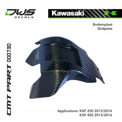 kawasaki cmt carbonnen bodemplaat carbon skidplate glide plate dws decals carbon parts Applications: KXF 250 2013 2014 2015 2016 KXF 450 2013 2014 2015 2016