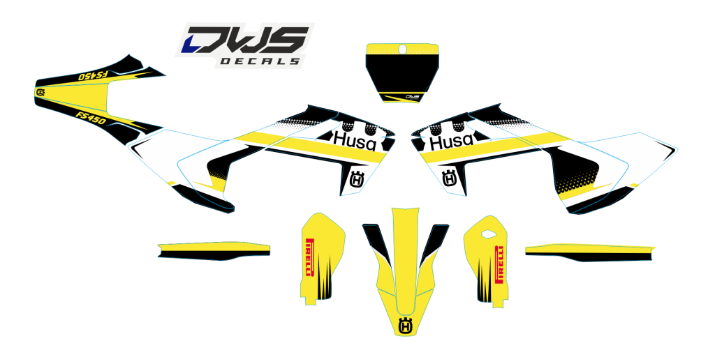 Complete stickerset Husqvarna TC 125 FC 250 350 450 FS 450 2016 2017 geel zwart gelb schwarz yellow black Decals dekor design graphics aufklebe stickerset nummerset dws mx