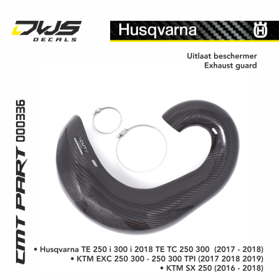 husqvarna cmt carbon exhaust guard carbonnen uitlaatbeschermer 2017 Applications: TE 250 2017 TE 300 2017 DWS decals mx • Husqvarna TE 300 (2017 - 2018) • Husqvarna TE 250 i (2018) • Husqvarna TE 250 (2017 - 2018) • Husqvarna TC 250 (2