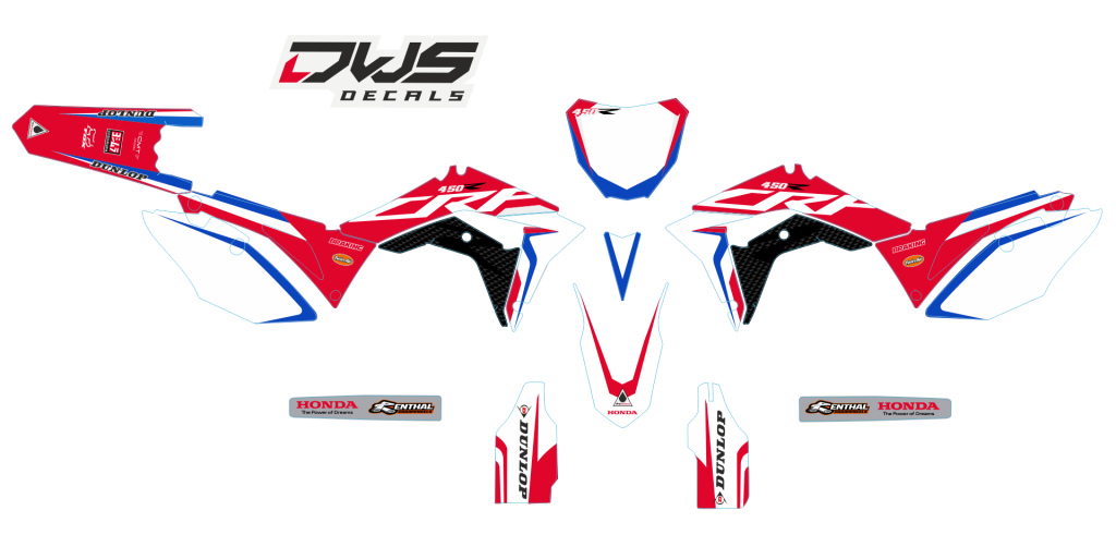 Complete stickerset Honda CRf 450 R XR 2017 Decals dekor design graphics aufklebe stickerset nummerset dws mx model 1 Honda factory look 2017 graphic rear fender front fender forkprotectors