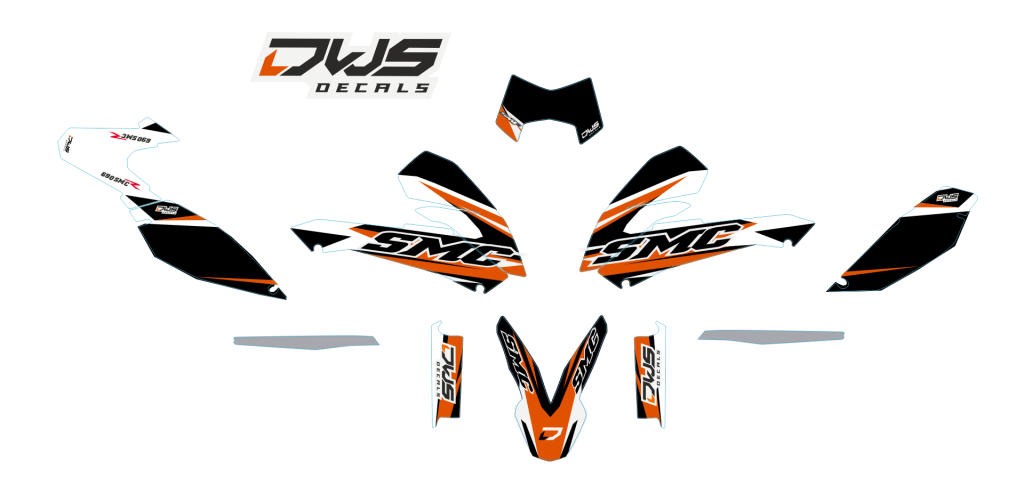 Complete stickerset KTM 690 SMC 2008 2009 2010 2011 oranje orange Decals dekor design graphics aufklebe stickerset nummerset dws mx