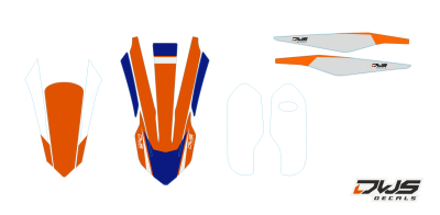 Trimset achterspatbord voorspatbord brugstickers voorpoten KTM SX 85 2018 complete stickerset complete decals set orange blue Decals dekor design graphics aufklebe stickerset nummerset dws mx blue orange front fender rear fender fork protectors kabelgesch