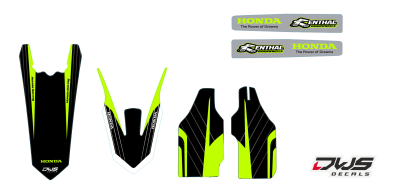 Complete stickerset Honda CRf 450 R XR 2017 Decals dekor design graphics aufklebe stickerset nummerset dws mx model 1 Honda factory look 2017 graphic rear fender front fender forkprotectors fluor yellow kabelgeschutzer kot flugel neon