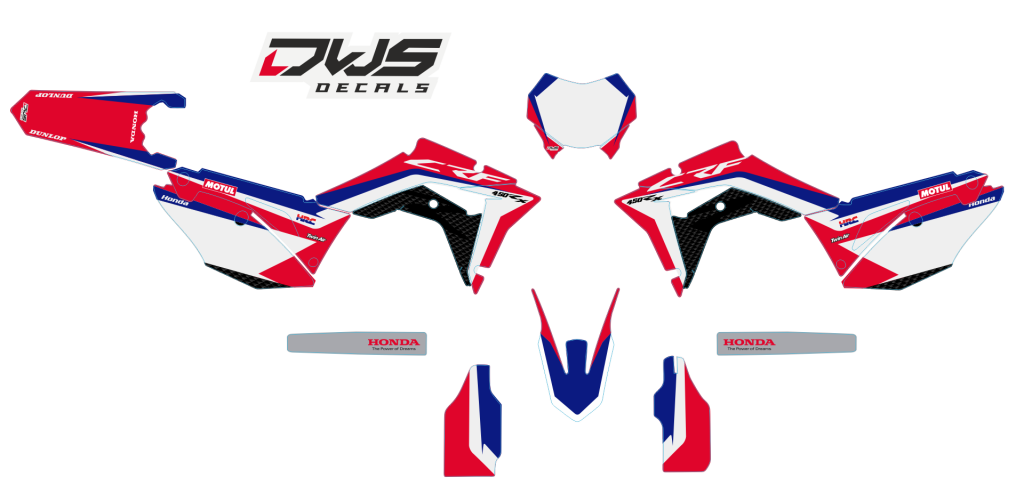 Complete Stickerset decore aufkleber Decalset Honda CRf 450 RX offroad 2017 2018 Decals dekor design graphics graphix aufklebe stickerset nummerset dws mx model 1 Honda factory look 2017 graphic rear fender front fender forkprotectors radiator scoops