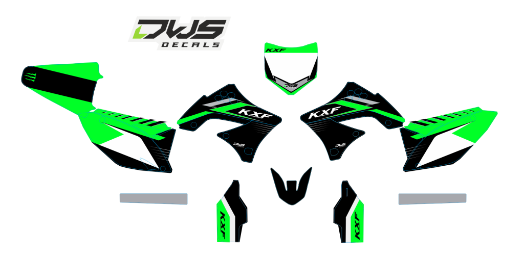 Volledige stickerset Kawasaki KXF 450 2009 2010 2011 green groen grun Decals dekor design graphics aufklebe stickerset nummerset dws mx Model 2