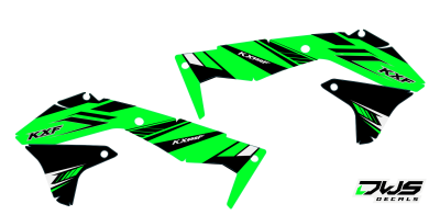 Radiaset radiator scoops Kawasaki KXF 450 2016 2017 2018 Decals dekor design graphics aufklebe stickerset nummerset dws mx Front fender rear fender fork protectors brug stickers kotflugel gabelgeschutzer side panels nummern