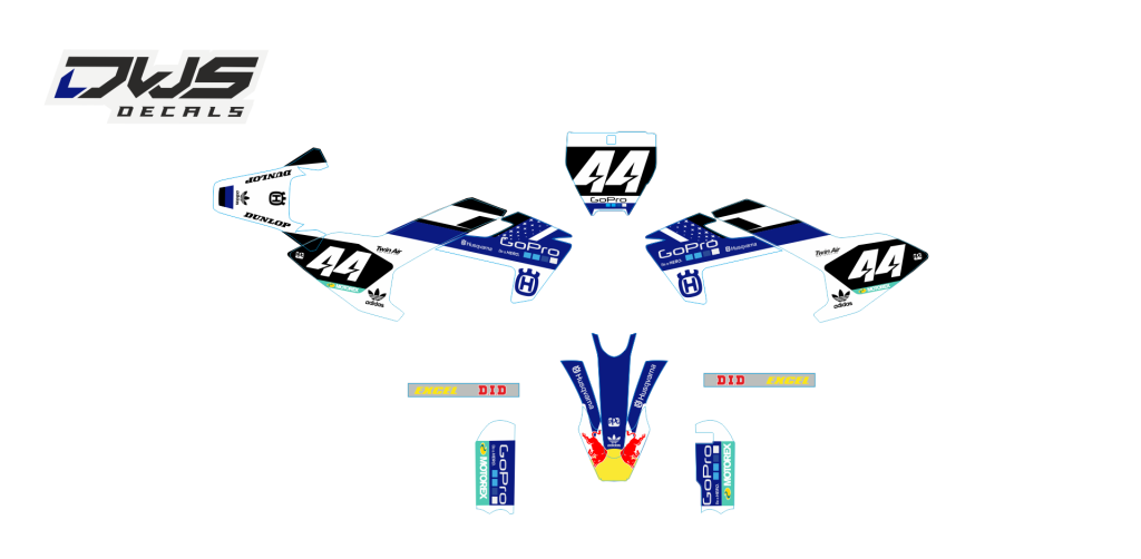 complete stickerset TC 50 husqvarna 2017 2018 dws decals graphics grahics aufklebe decore number decals nummerset blue kotflugel front fender rear fende fork protectors kabel geschutzer side panels new designs DWS decals