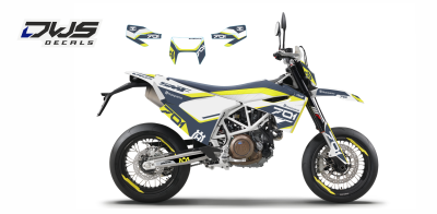 Complete stickerset decalset Decore Husqvarna Supermoto SM 701 2016 2017 2018 komplette Decore DWS decals MX graphics graphix aufklebe front fender rear fender side panels numbers fork protectors trimset nummerset radia radiatorscoops kotflugel gabelgesch