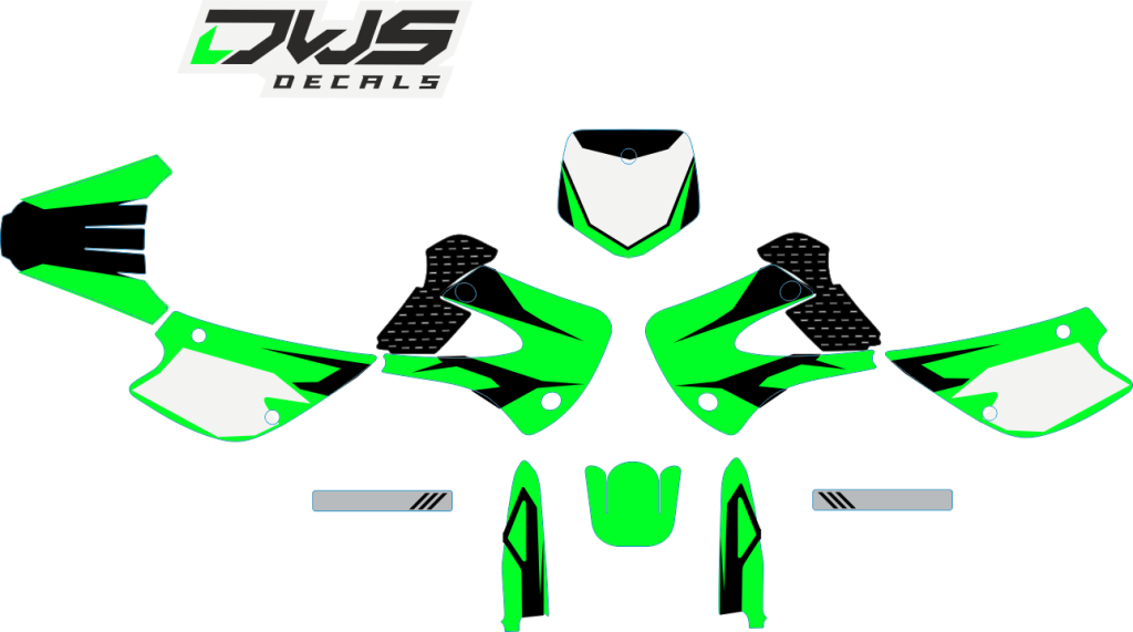 Volledige stickerset Kawasaki KX 85 100 1998/2013
Gehele stickerset bestaande uit
- Radiaset (4 delig)
- Nummerset (3 delig)
- Trimset (8 delig) dws decals