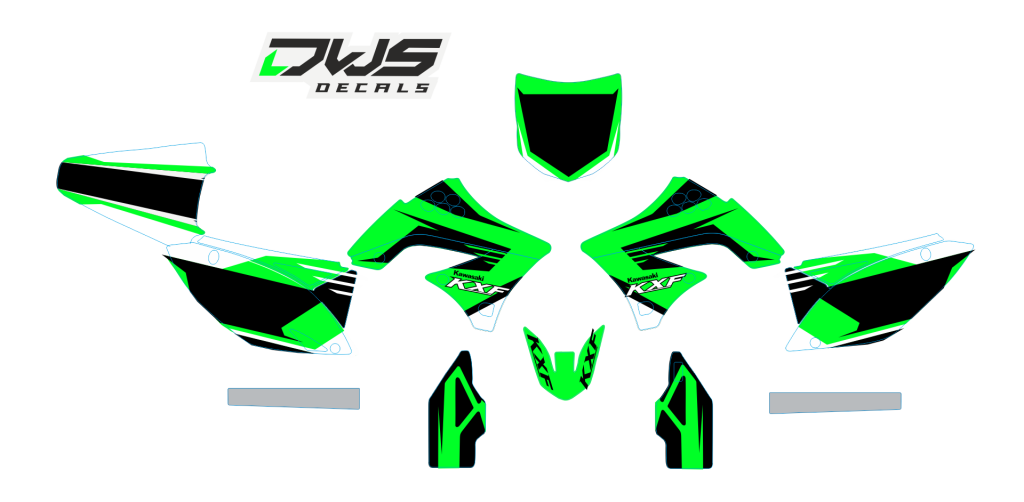 Volledige stickerset Kawasaki KXF 450 2009 2010 2011 green groen grun Decals dekor design graphics aufklebe stickerset nummerset dws mx