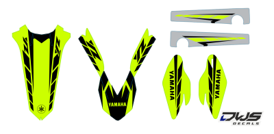 trimset voorspatbord achterspatbord voorpootbeschermers brugstickers , rear fender front fender fork protectors stickerset yamaha YZ revolution rtech 125 250 2015 2016 Decals dekor design graphics aufklebe stickerset nummerset dws mx geel gelb yellow