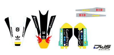 Trimset voorspatbord achterspatbord brug stickers voorpootbeschermers fork protectord front fender rear fender kotflugel kabelgeschutzer TC 85 husqvarna complete decal set komplette Decore DWS decals MX graphics graphix aufklebe 2017 2018